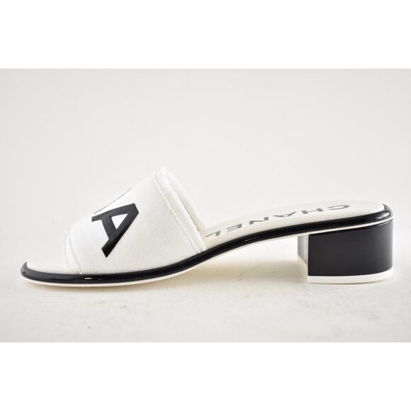 Chanel 24C White Black CHA NEL Letter Logo Mule Slide Block Heel Sandal 40.5 - Picture 13 of 16